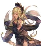  1girl absurdly_long_hair black_dress blonde_hair braid dark-skinned_female dark_skin dress granblue_fantasy helel_ben_shalem highres long_braid long_hair pacifier solo tota_(sizukurubiks) very_long_hair 