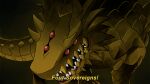  close-up colored_skin dark_background digimon digimon_(creature) digimon_card_game dragon english_text extra_eyes gold_skin huanglongmon looney_tunes no_humans parody raikodrivaille red_eyes sharp_teeth solo teeth yellow_skin 