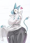 absurd_res anthro big_breasts black_body blue_hair breasts clothing darkner deltarune felid feline female floating_hands fur genitals hair hi_res huge_breasts lemonbizate_(artist) machine mammal pussy robot simple_background solo tail tasque_manager thick_thighs undertale_(series) white_body yellow_eyes 