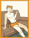  3:4 anthro border briefs briefs_only bulge clothed clothing equid equine furniture fuze gesture hand_gesture hi_res horse horse_frat_dude_(fuze) male mammal navel nipples on_sofa sitting sofa solo thumbs_up topless underwear underwear_only yellow_border 