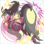  2ja_t bangs bright_pupils commentary energy full_body gen_3_pokemon highres looking_at_viewer mawile mega_mawile mega_pokemon outstretched_arms parted_bangs parted_lips pokemon pokemon_(creature) purple_eyes solo toes 