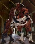  a_inc anthro arcturus_(theunscforces) barn bodily_fluids cum cum_in_ass cum_in_mouth cum_inside cum_pool draft_horse equid equine genital_fluids group hi_res horse human human_on_anthro interspecies kissing male male/male mammal trio 