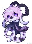 2023 ambiguous_gender anthro chibi clothing feathered_ears footwear hair jacket kemono pink_hair purple_eyes reptile scalie scarf shoes snake solo topwear xiaohen_(zhang_gun) zhang_gun