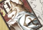  2005 anthro barazoku biped bleach_(series) brown_body brown_fur brown_nose canid canine canis clothed clothing domestic_dog fur ghq hukuroushi kemono male mammal sajin_komamura solo text 