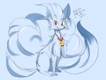 amare_(fiddleafox) bell bell_collar blue_body collar digital_media_(artwork) english_text feral fiddleafox generation_1_pokemon humor looking_at_viewer male ninetales nintendo pokemon pokemon_(species) shiny_pokemon simple_background smile solo tail text