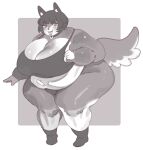  2023 absurd_res anthro belly belly_overhang big_belly big_breasts biped blush blush_lines boots breasts canid canine canis cleavage clothed clothing collar crop_top domestic_dog fat_arms female footwear full_nelson fur grey_background greyscale hair hi_res huge_breasts huge_hips inner_ear_fluff kafekafei looking_at_viewer mammal monochrome navel obese obese_anthro obese_female open_mouth open_smile overweight overweight_anthro overweight_female panties sasha_(kafekafei) shirt short_hair simple_background smile solo standing tail tank_top teeth thick_thighs three-quarter_view tongue tongue_out topwear tuft underwear wide_hips 
