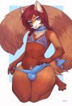  absurd_res anthro bite biting_lip blue_bra blue_clothing blue_collar blue_eyes blue_panties blue_underwear bra brown_body brown_fur bulge canid canine clothed clothing collar crossdressing digital_media_(artwork) erection erection_under_clothing full-length_portrait fur girly hair hi_res inner_ear_fluff kneeling long_hair looking_at_viewer male mammal navel nipples panties portrait pubes red_hair romarom shaded solo spiked_collar spikes translucent translucent_bra translucent_clothing translucent_underwear tuft underwear 