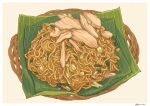  basket beige_background fajar_kurniawan food food_focus garnish leaf meat mie_goreng no_humans noodles original simple_background still_life vegetable 