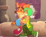  &lt;3 2021 activision ami_bandicoot anthro bandicoot biceps blush bodily_fluids crash_bandicoot crash_bandicoot_(series) duo ema_npr female green_hair hair handjob hi_res male male/female mammal marsupial muscular muscular_female penile sex sweat video_games 