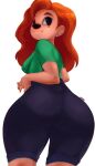  2021 anthro beauty_mark big_butt bottomwear butt canid canine canis chromatic_aberration clothing disney domestic_dog female goof_troop hair hi_res mammal mole_(marking) mole_under_eye red_hair roxanne_(goof_troop) shorts simple_background solo thick_thighs toonistlyn white_background wide_hips 