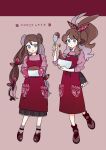  2girls apron blue_eyes blush brown_hair chocolate closed_mouth eyebrows_visible_through_hair eyelashes hagetapo hair_ribbon hilda_(pokemon) holding long_hair mixing_bowl multiple_girls oven_mitts pink_mittens pokemon pokemon_(game) pokemon_bw pokemon_bw2 purple_sweater red_apron ribbon rosa_(pokemon) shoes sidelocks sleeves_past_elbows smile sweater 