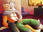  4:3 anthro bedroom canid canine canis clothed clothing cuddling duo eye_patch eyewear fangs fox fox_mccloud hand_in_pants male male/male mammal nintendo nipples star_fox topless ventkazemaru video_games whiskers wolf wolf_o&#039;donnell 