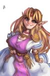  2:3 big_breasts breasts cleavage clothed clothing female huge_breasts humanoid hylian nintendo nipple_outline not_furry princess_zelda smile solo the_legend_of_zelda thefuckingdevil video_games 