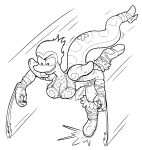  2021 action_pose amphibia_(series) amphibian anthro bikini_armor boots claws clothing disney female footwear hi_res monochrome motion_lines newt pose running salamander_(amphibian) solo thedarkzircon yunnan 