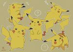  !! :3 ? black_eyes closed_eyes closed_mouth commentary_request dated gen_1_pokemon looking_up mato. multiple_views no_humans outline pikachu pokemon pokemon_(creature) signature sleeping smile spoken_question_mark toes zzz 