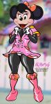  absurd_res anthro boots bottomless_female bow_tie clothing coat disney female footwear foxpawmcfly hi_res minnie_mouse raincoat rubber rubber_suit solo topwear zipper 