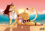  anthro beach breasts cheetah felid feline female hair hi_res mammal saiyonara10 seaside solo sunset 