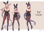  3girls absurdres animal_ears arms_behind_back bare_shoulders baseball_bat between_breasts black_hair breasts bunny_ears cleavage detached_collar fake_animal_ears full_body hair_ornament hairclip hands_on_hips high_heels highres higuchi_kaede holding huge_filesize kagami_uekusa large_breasts leotard long_hair multiple_girls necktie nijisanji open_mouth pantyhose playboy_bunny ponytail purple_eyes shiny shiny_hair shiny_skin shizuka_rin silver_hair simple_background small_breasts smile standing strapless strapless_leotard tied_hair tsukino_mito virtual_youtuber wrist_cuffs 