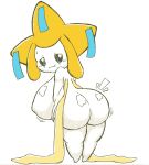  2017 big_breasts big_butt black_eyes bodily_fluids breasts butt female humanoid jirachi k--10 legendary_pok&eacute;mon looking_at_viewer looking_back nintendo nipples not_furry pok&eacute;mon pok&eacute;mon_(species) rear_view side_boob simple_background sketch smile solo sweat thick_thighs video_games white_background white_body wide_hips 