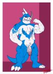  anthro big_penis burrserk chubby_male digimon digimon_(species) dinosaur facial_piercing flaccid genitals hi_res male muscular nipple_piercing nipple_ring nipples nose_piercing penis piercing reptile scalie scar slightly_chubby solo veedramon vein veiny_muscles veiny_penis vigor 