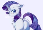  blue_eyes butt curled_hair cutie_mark dialogue english_text equid equine eyelashes eyeliner female feral friendship_is_magic fur grey_background hair horn horse long_hair looking_at_viewer looking_back makeup mammal my_little_pony pony purple_hair rarity_(mlp) shadow simple_background solo text toroitimu tuft white_body white_fur white_horn 