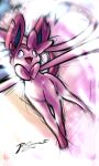  3:5 aura battle canid canine eeveelution fairy_wind female gaming ja-punkster mammal movement nintendo pok&eacute;mon pok&eacute;mon_(species) pose ribbons simple_background solo sylveon video_games wind 