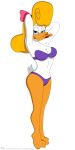  1:2 accessory alpha_channel anatid anseriform anthro avian bird bra clothing duck female hair_accessory hair_bow hair_ribbon hands_behind_head hi_res lipstick looking_at_viewer makeup pinup_pose purple_clothing purple_underwear ribbons shaded shirley_the_loon simple_background solo subarashi text tiny_toon_adventures transparent_background underwear url warner_brothers 