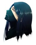  1boy bangs black_hair commentary_request cropped_shoulders danganronpa_(series) danganronpa_v3:_killing_harmony from_side hagi_(hagi_0) head long_hair looking_up male_focus mask mouth_mask profile shinguuji_korekiyo shiny shiny_hair simple_background solo white_background zipper_pull_tab 