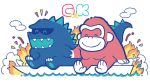  ambiguous_gender anthro ape duo eyes_closed fire friends gashi-gashi godzilla godzilla_(series) gorilla hand_holding haplorhine happy hi_res kaiju king_kong mammal primate scalie smile toho 