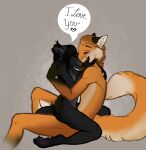  anthro ash_(character) auburn_hair black_body black_fur black_hair bonding canid canine canis crowsfire cuddling duo eyes_closed facial_hair female fox fur goatee hair hi_res holding_butt love lucient male male/female mammal mustache orange_body orange_fur ponytail romantic_couple sex skinny slim wolf 