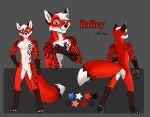  2021 4_toes 5_fingers anthro blue_eyes canid canine digital_media_(artwork) feet fingers fox fur hair koul looking_at_viewer male mammal model_sheet navel pawpads red_body red_fur smile solo toes white_hair 