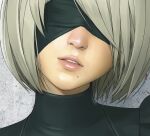  1girl covered_eyes eyepatch face facing_viewer lips mole mole_under_mouth nier_(series) nier_automata parted_lips short_hair solo turtleneck watanabe_yasuaki yorha_no._2_type_b 