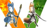  anthro armello armor barefoot canid canine clothed clothing duo female fox fur gerovort hair jewelry krystal long_neck mammal melee_weapon multicolored_body multicolored_fur necklace nintendo scarlet_(armello) staff star_fox style_parody sword tattoo tribal_tattoo video_games weapon 