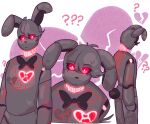  &lt;/3 &lt;3 ? animatronic anthro black_heart_bonnie_(fnaf) black_nose black_tail bonnie_(fnaf) bow_tie channydraws close-up eyelashes five_nights_at_freddy&#039;s five_nights_at_freddy&#039;s_ar frown fur glowing glowing_eyes glowing_heart glowing_neck grey_body grey_ears grey_fur grey_hair hair lagomorph leporid long_ears looking_at_viewer looking_away looking_down machine male mammal multicolored_body purple_background rabbit red_body red_eyes redesign robot scut_tail short_hair short_tail simple_background solo standing teeth vein video_games white_background 