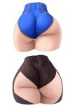  2girls artoria_pendragon_(all) artoria_pendragon_(lancer)_(fate) artoria_pendragon_(lancer_alter)_(fate) ass ass_focus black_leotard blue_leotard close-up clothing_cutout commentary fate/grand_order fate_(series) from_behind leotard multiple_girls simple_background thigh_cutout thigh_gap thighs white_background wide_hips yamaneko_(tkdrumsco) 