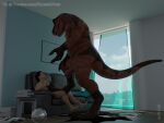  3d_(artwork) 4:3 anthro anthro_dominating_human balls digital_media_(artwork) dinosaur dragonfood duo erection foot_fetish foot_play foreskin genitals human male male/male mammal paw_crush paws penis reptile scalie size_difference theropod tyrannosaurid tyrannosaurus tyrannosaurus_rex uncut 