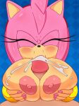  absurd_res amy_rose anthro big_breasts blue_background blush bodily_fluids breasts checkered_background colored_nails cum cum_in_mouth cum_inside cum_on_breasts duo eulipotyphlan excito eyes_closed fellatio female first_person_view genital_fluids genitals hair hedgehog hi_res human humanoid_genitalia humanoid_penis male male/female male_pov mammal nails oral pattern_background penetration penile penis pink_hair sex shallow_penetration simple_background solo_focus sonic_the_hedgehog_(series) tan_body titfuck 