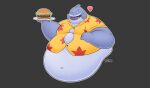  2021 alien aloha_shirt blue_eyes burger clothing digital_drawing_(artwork) digital_media_(artwork) disney eyebrows food gantu grey_background grey_body grey_skin holding_food holding_object lilo_and_stitch looking_at_viewer male navel not_furry obese obese_male open_mouth open_smile overweight overweight_male pattern_clothing pattern_shirt pattern_topwear plate purple_tongue raised_eyebrow shirt simple_background smile solo stompsthecroc tongue topwear 