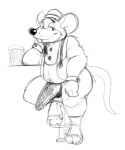  absurd_res alcohol anthro bedroom_eyes beer beverage bulge charles_entertainment_cheese chuck_e._cheese&#039;s_pizzeria emenius hi_res male mammal mascot monochrome murid murine narrowed_eyes rat rodent seductive slightly_chubby solo 