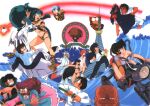  1980s_(style) 5boys 6+girls aqua_hair armlet bald benten bikini black_hair boulder cat center_opening chain choker constricted_pupils curly_hair dark_skin dark_skinned_male dress floating_hair food fujinami_father fujinami_ryuunosuke green_hair grin high_heels highres holding holding_clothes holding_sword holding_weapon horns hover_vehicle japanese_clothes katana kimono kotatsu-neko kurama_(urusei_yatsura) lifting long_hair looking_at_viewer lum mendou_shuutarou miyake_shinobu moroboshi_ataru multicolored_hair multiple_boys multiple_girls navel official_art old old_man oni oni_horns onigiri open_mouth oyuki_(urusei_yatsura) pink_dress ran_(urusei_yatsura) red_hair retro_artstyle riding sakura_(urusei_yatsura) sakuranbou_(urusei_yatsura) scan school_uniform sheath sheathed short_hair silver_hair smile star_(symbol) strapless strapless_bikini swimsuit sword ten_(urusei_yatsura) tiger_stripes tower two-tone_hair urusei_yatsura very_long_hair w water waves weapon 