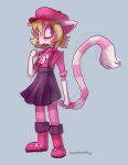  2015 absurd_res anthro blonde_hair clothed clothing felid feline female floraverse fur hair hi_res mammal pink_body solo spacesmilodon webcomic webcomic_character white_beleth_(floraverse) white_body 