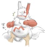  ambiguous_gender blush duo fur grope hands_on_stomach humanoid_hands looking_at_another nintendo pok&eacute;mon pok&eacute;mon_(species) simple_background video_games zangoose 
