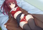  bra censored log_(8kumagawa) noble_works open_shirt pantsu sanjou_makoto skirt_lift thighhighs 