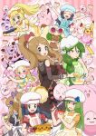  6+girls absurdres ace_trainer_(pokemon) alcremie alcremie_(strawberry_sweet) alternate_costume apron arms_up baking_sheet black_dress blissey blonde_hair blue_eyes bow braid braided_ponytail bright_pupils cheryl_(pokemon) chocolate clefairy closed_eyes clothed_pokemon commentary_request dawn_(pokemon) dedenne dress eating exeggcute eyebrows_visible_through_hair eyelashes facepaint finger_licking floating_hair gen_1_pokemon gen_2_pokemon gen_5_pokemon gen_6_pokemon gen_8_pokemon granbull green_eyes green_hair hair_bow hat heart highres holding holding_knife icing knife licking lillie_(pokemon) long_hair looking_back mina_(pokemon) mixing_bowl multiple_girls open_mouth oven_mitts pikachu pokemoa pokemon pokemon_(creature) pokemon_(game) pokemon_masters_ex ponytail serena_(pokemon) short_sleeves smile stirring sunglasses tongue whimsicott white_headwear yellow_dress |d 