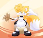  anthro blush canid canine clothed clothing crossdressing diaper embarrassed feces fox fur maid_uniform male mammal messy_diaper miles_prower sir-dancalot soiling solo sonic_the_hedgehog_(series) uniform yellow_body yellow_fur 