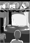  blush building clothing comic door doorway eyes_closed fire furniture grimart hair house humanoid leto_(grimart) male monochrome open_mouth scared shirt short_hair sleeping smoke table television topwear wide_eyed 