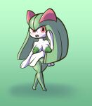  areola big_breasts big_nipples breasts female green_background hi_res humanoid kirlia nintendo nipples not_furry pok&eacute;mon pok&eacute;mon_(species) puffy_areola red_eyes short_stack simple_background solo sprucy video_games 