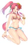  1girl breasts hair_ribbon highres long_hair looking_at_viewer millie_chliette murata_tefu open_mouth pink_eyes pink_hair pointy_ears ponytail ribbon simple_background smile solo star_ocean star_ocean_anamnesis star_ocean_first_departure tail white_background 