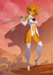  anthro armwear cheetah cheetara clothing conditional_dnp elbow_gloves felid feline female fingerless_gloves fur gloves handwear hi_res jollyjack leotard mammal midriff plantigrade solo spots spotted_body spotted_fur staff stirrup_stockings thundercats 