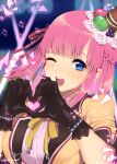  1girl blue_eyes braid breasts gloves hat heart heart_hands highres looking_at_viewer miki_sauvester murata_tefu open_mouth pink_hair short_hair smile solo star_ocean star_ocean_anamnesis star_ocean_integrity_and_faithlessness 